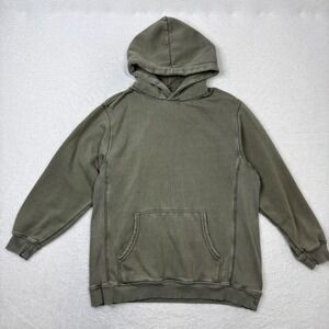 Aerie Pullover Hoodie Green Washed Distressed Drawstring Small Oversized